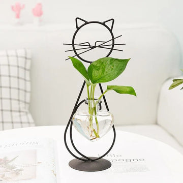 Simple Cat Iron Flower Machine Heart-Shaped Hydroponics Vase Creative Home Living Room Dining Table Decoration